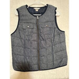 Christopher & Banks Womens Puffer Vest Quilted Blue Full Zip Pockets Size M